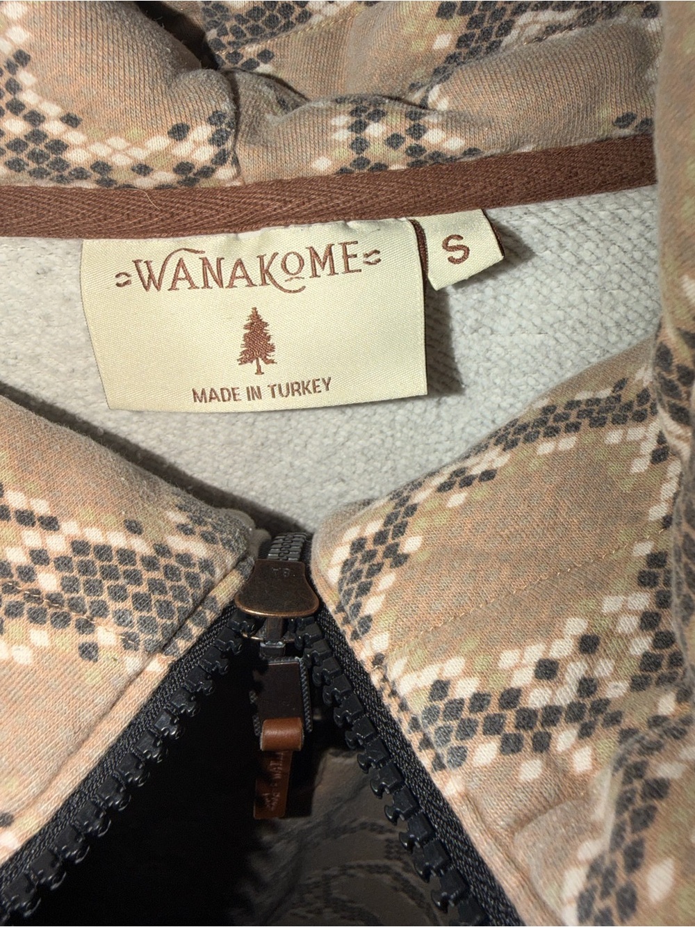 Wanakome Tan, Beige & Brown Snake-Print Half-Zip Hoodie Small